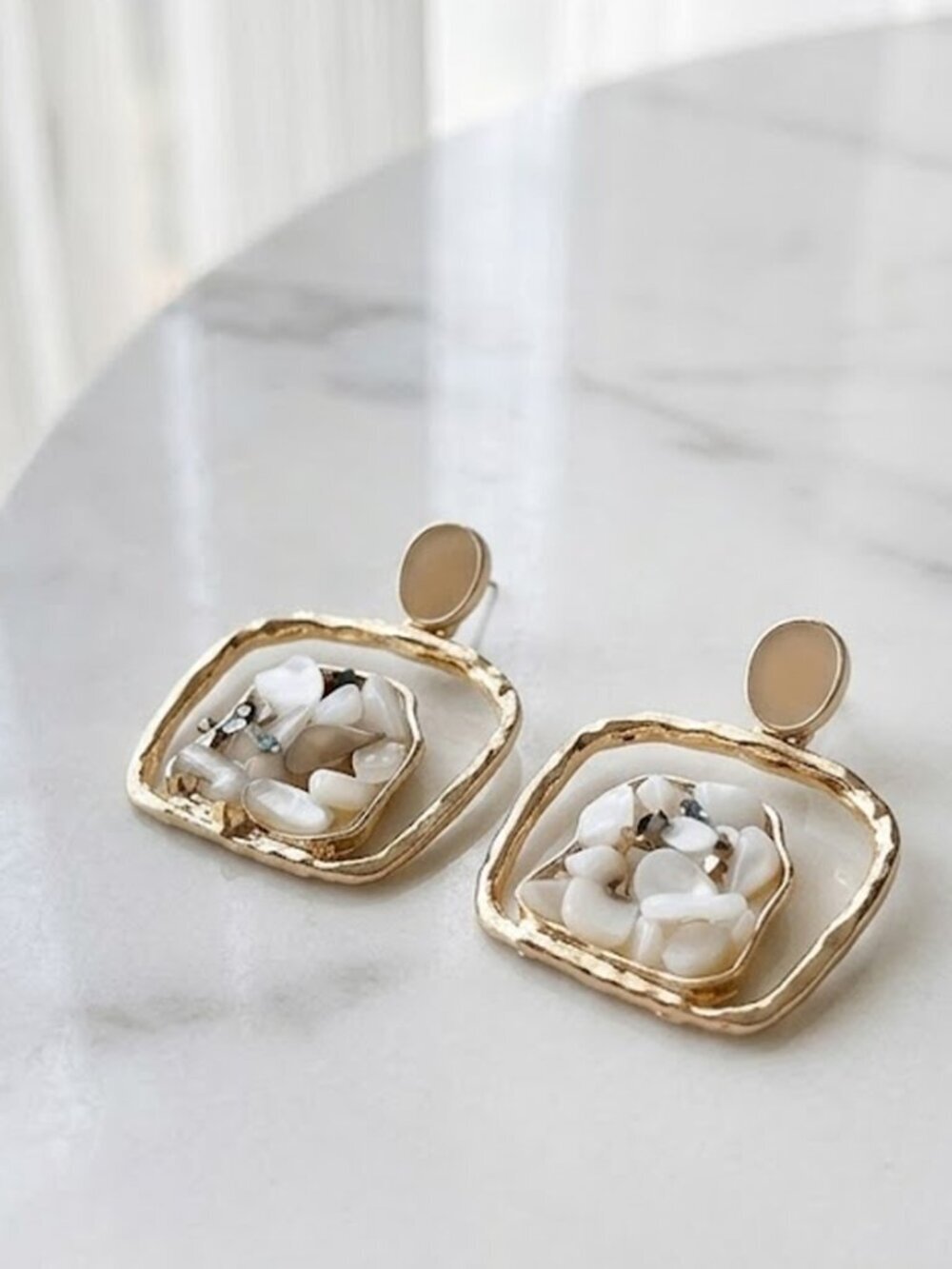 Ladies White Retro Square Fashion Stone Earrings